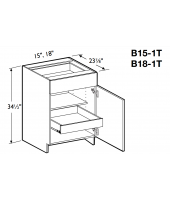 Spokane Polar White Base Cabinet 15" Wide -1 Drawer, 1 Door, 1 Adjustable Shelf with 1 Rollout Tray