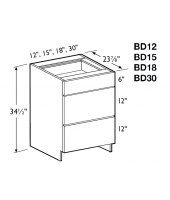 Spokane Polar White Base Cabinet 30" Wide -3 Drawers