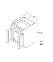 Ice White Shaker Base Cabinet 24" Wide Double Door - 1 Drawer, 1 Shelf