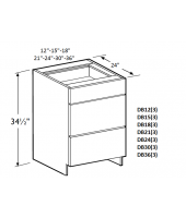 Greystone Shaker Base Cabinet 21" Wide -3 Drawers