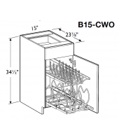 Spokane Polar White Base Cabinet 15" Wide Single Door - 2 Tier Cookware Organizer