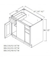 Gramercy White Base Blind Corner Cabinet 42" Wide -1 Door, 1 Drawer