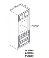 Greystone Shaker Oven Cabinet 96" High- 2 Upper Doors, 3 Drawers