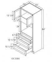 Shaker Designer White Oven Cabinet - 2 Upper Doors, No Shelf, 3 Drawers