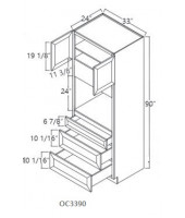 Shaker Designer White Oven Cabinet - 2 Upper Doors, 1 Adjustable Shelf, 3 Drawers