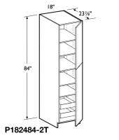 Spokane Polar White Tall Pantry Cabinet 84" High - 2 Doors, 1 Fixed and 4 Adjustable Shelves with 2 Rollout Trays