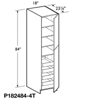 Spokane Polar White Tall Pantry Cabinet 84" High - 2 Doors, 1 Fixed and 4 Adjustable Shelves with 4 Rollout Trays