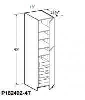 Spokane Polar White Tall Pantry Cabinet 92" High - 2 Doors, 1 Fixed and 4 Adjustable Shelves with 4 Rollout Trays