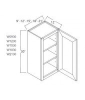 Ice White Shaker Wall Cabinet 12W x 30H Single Door, 2 Shelves