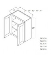 Greystone Shaker Wall Cabinet 24W x 36H Double Door with 2 Shelves