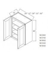 Greystone Shaker Wall Cabinet 24W x 42H Double Door with 3 Shelves