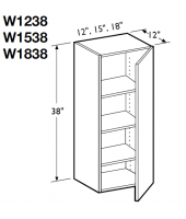 Spokane Polar White Wall Cabinet 12" Wide and 38" High - 1 Door, 3 Adjustable Shelves