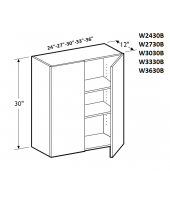 Ice White Shaker Wall Cabinet 27W x 30H Double Door with 2 Shelves