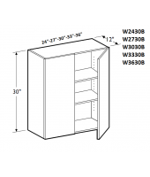 Gramercy White Wall Cabinet 27W x 30H Double Door with 2 Shelves