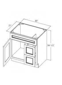 Nova Light Grey Shaker Vanity Sink Base Cabinet 30" Wide- 1 Door, 2 Drawers on Right