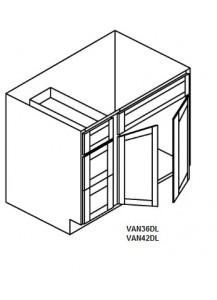 Pecan Vanity Sink Base Cabinet - 2 Dummy Drawer, 2 Drawers, 1 Door (Drawers On The Left, Doors On The Right)