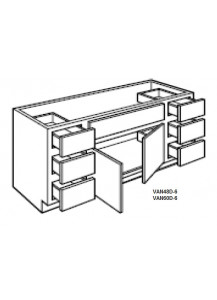 Pecan Vanity Sink Base Cabinet - 6 Drawers, 2 Doors, 1 Dummy Drawer (For Single Sink)