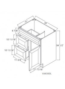 Pecan Vanity Sink Base Cabinet - 1 Dummy Drawer, 2 Drawers, 1 Door (Drawers On The Left, Doors On The Right)
