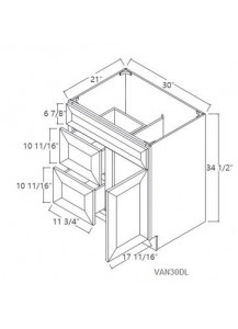 Pecan Vanity Sink Base Cabinet - 1 Dummy Drawer, 2 Drawers, 1 Door (Drawers On The Left, Doors On The Right)