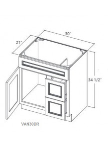 Pecan Vanity Sink Base Cabinet - 1 Dummy Drawer, 2 Drawers, 1 Door (Drawers On The Right, Doors On The Left)