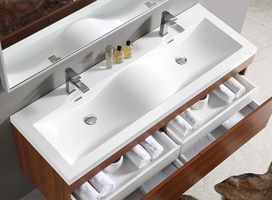 Fresca Largo 57 Teak Modern Bathroom, 57 Inch Double Sink Vanity